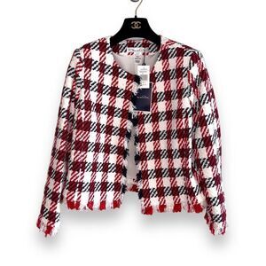 NWT Oscar De La Renta Bicolor Houndstooth Tweed Jacket Sz 14